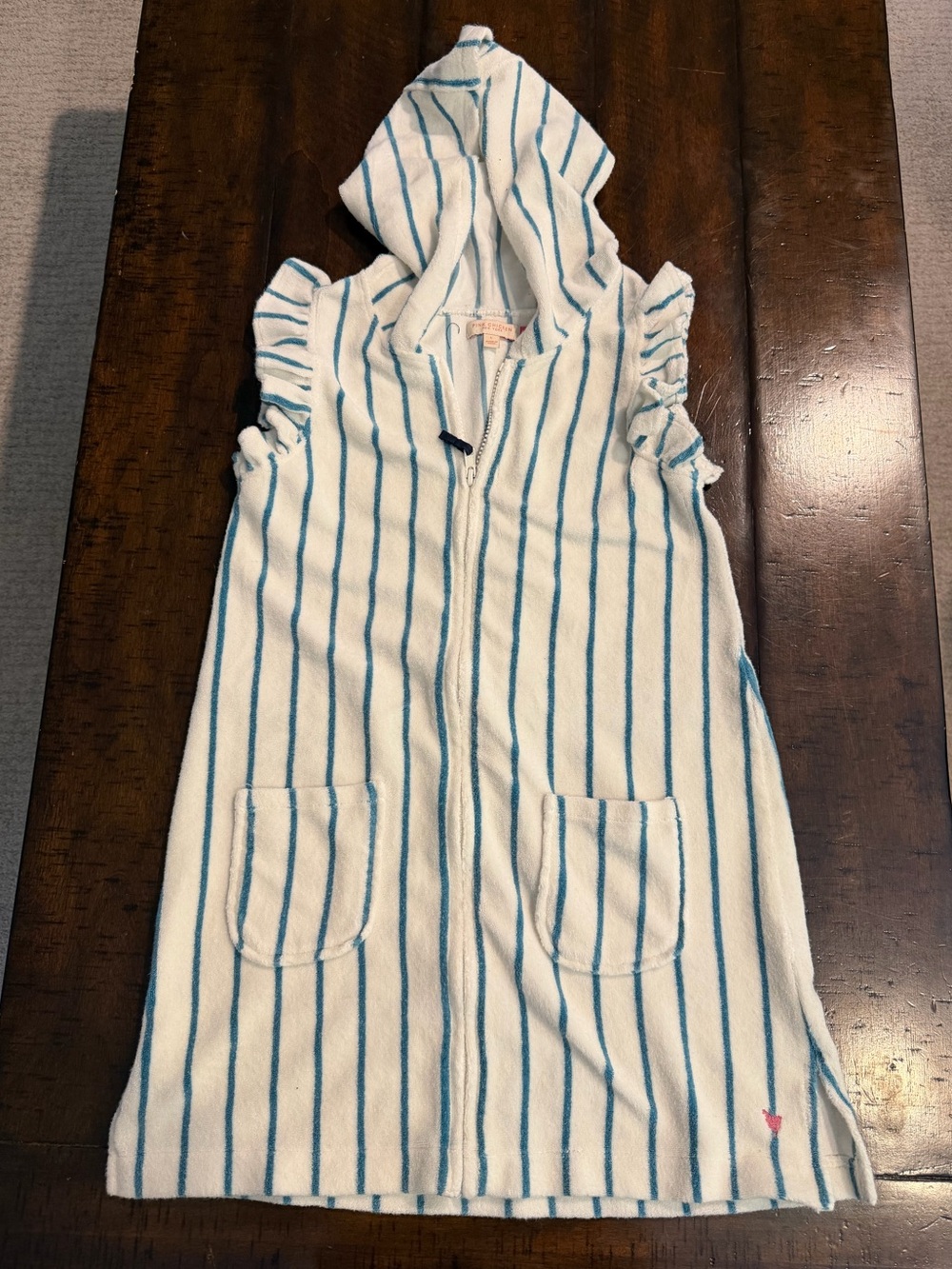 Pink Chicken White & Teal Striped Hooded Zip Cover-Up